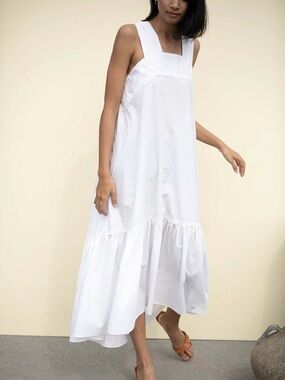 NWOT 100% Cotton Ciao Lucia Tomas White Flowy Maxi Drop Waist Dress
